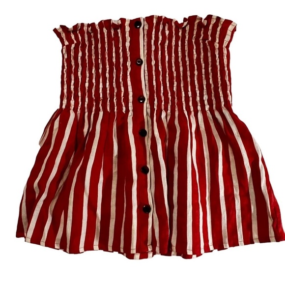 Faithfull The Brand Mazur Strapless Striped Linen Top Smocked US 6 Peplum - Picture 6 of 15